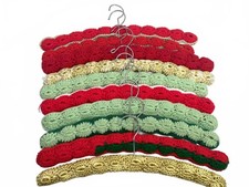 Set of 10 Vintage Crochet Padded Hangers in Red, Green, and Gold
