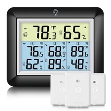 Wireless Indoor Outdoor Thermometer 328ft Range with 3 Sensors - 4-Zone