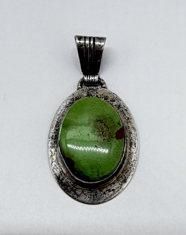 Old Pawn Vintage Native American Sterling Green Turquoise Pendant Signed B
