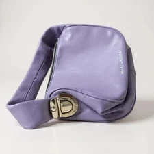 MARC JACOBS Purple Mini 'The Pushlock' Bag Y2K Leather Handbag