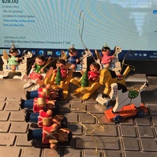 Lot Of 12 Vintage Russ Berrie & Co Wooden Christmas Ornaments