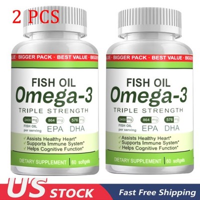 2x Omega 3 Fish Oil 2400 mg Supplement, EPA & DHA, Highest Potency