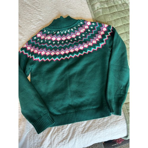 J.Crew Fair Isle Classic 100% Mock Neck Sweater, Women’s Size L NEW Green/White - Picture 10 of 11
