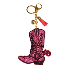 Popfizzy Pink Cowgirl Keychains for Women, Crystal Bag Charms, Cowboy Boots