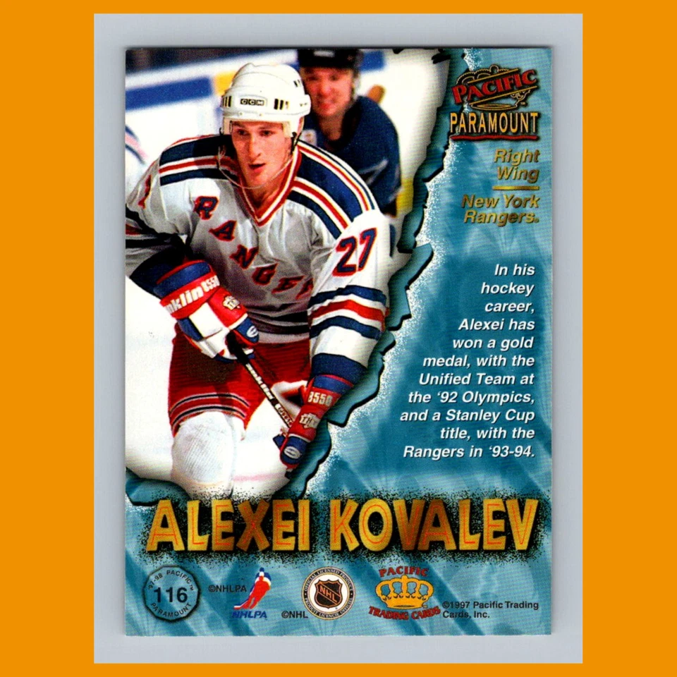 Alexei Kovalev #116 1997-98 Pacific Paramount Emerald New York Rangers Hockey - Image 2 of 3