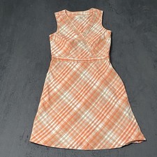 L.L. Bean Dress Womens 14 Peach Plaid Sundress Linen Cotton Spring Summer Resort