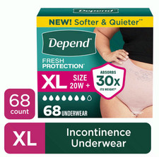 Depend Fresh Protection Incontinence Underwear for Women, Adult, XL, 68 Count