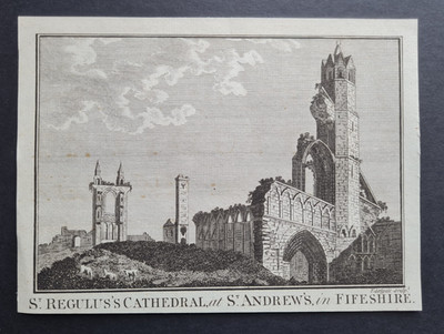 Antiker Druck von 1786 - St Andrews Cathedral - St Rule's Tower - Fife - Schottland
