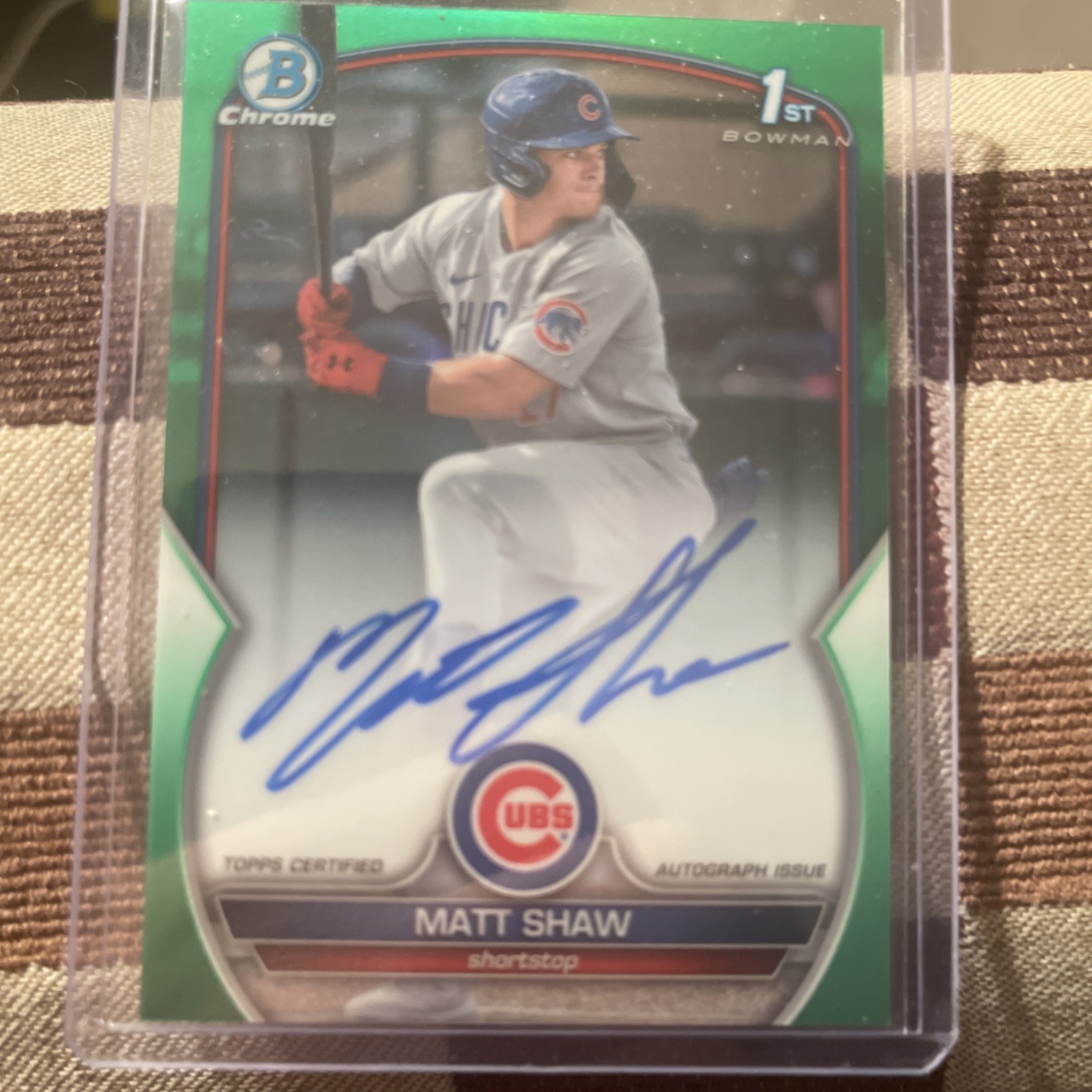 Topps 2023 Bowman chrome Matt Shaw 1st auto   Green Cubs #CDA-MS /99