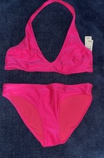 American Eagle Hot Pink Bikini 2pc Bathing Suit Halter Style M/L NWT