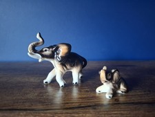 2 Vintage Miniature elephant Family Figurines Bone China japan 1950 collectors 