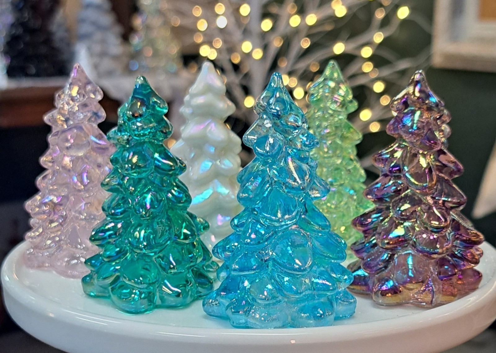 Mosser Glass Mini Christmas Trees 2.75" Sugar Plum Buffett Blue Milk Teal Set 6