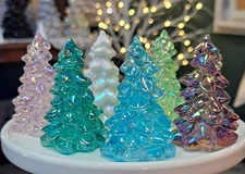Mosser Glass Mini Christmas Trees 2.75" Sugar Plum Buffett Blue Milk Teal Set 6