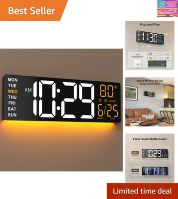 16.5'' Large Digital Wall Clock with Anti-Glare Display, RGB Lights with 10 Sc...