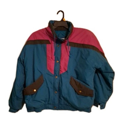 Vintage Coat Current Seen Womens Large Blue Pink Black Snap Up 