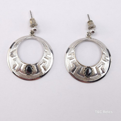 #ad Vintage Wheeler Manufacturing Earrings Sterling Silver Black Nephrite Cabochon $49.99