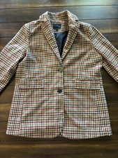 Tweed Check Two-Button Lined Blazer Beige/Burgundy/Brown Men s 42" wool timing