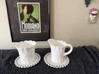 Vintage Kemple Milk Glass Lace & Dew Drop Pitcher & Bowl, Sheaf of Wheat Plates