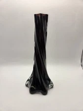 Vintage Black Amethyst Twist Hand Blown Glass Vase 8"