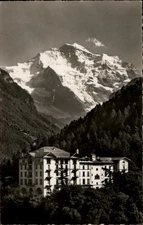RPPC Hotel Regina Palace Jungfrau blick Interlaken Switzerland vtg postcard d408