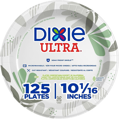 Dixie Pathways Soak Proof Shield Heavyweight Paper Plates, 10.13'' Dia, Green/Bur