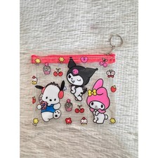 Sanrio My Melody Pochacco Kuromi cherries clear pouch pink zipper and keychain