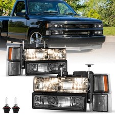 8PCS Headlights for 1994-1998 Silverado Tahoe Suburban Smoke Amber Bulbs Inc