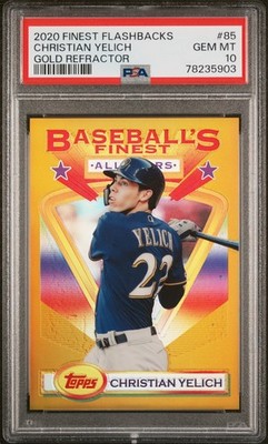 PSA 10 Christian Yelich 2020 Finest Flashbacks #85 Gold Refractor 22/50 Jersey #