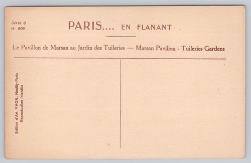 PARIS France Marsan Pavilion Tuileries Gardens Yvon Lithograph Postcard - Picture 2 of 2