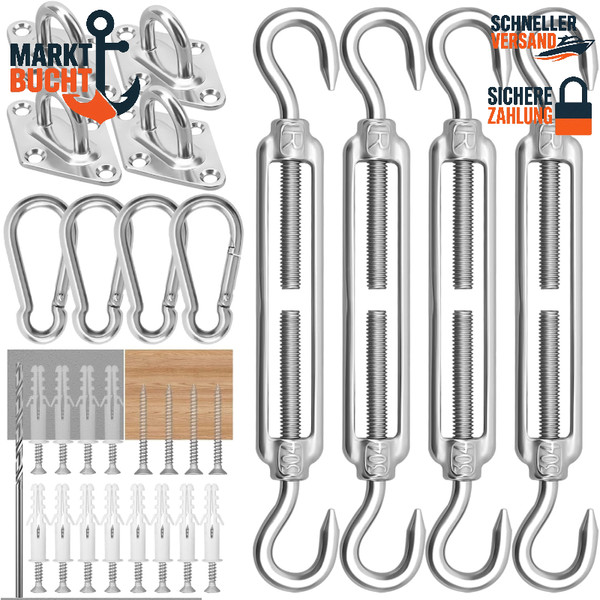 Sonnensegel Befestigung Set M6 Edelstahl FüR Garten Dreieck Quadrat ZubehöR Kit-image