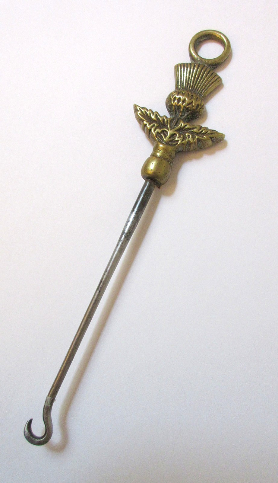 Antique Brass Button Hook Thistle with Loop - image 3