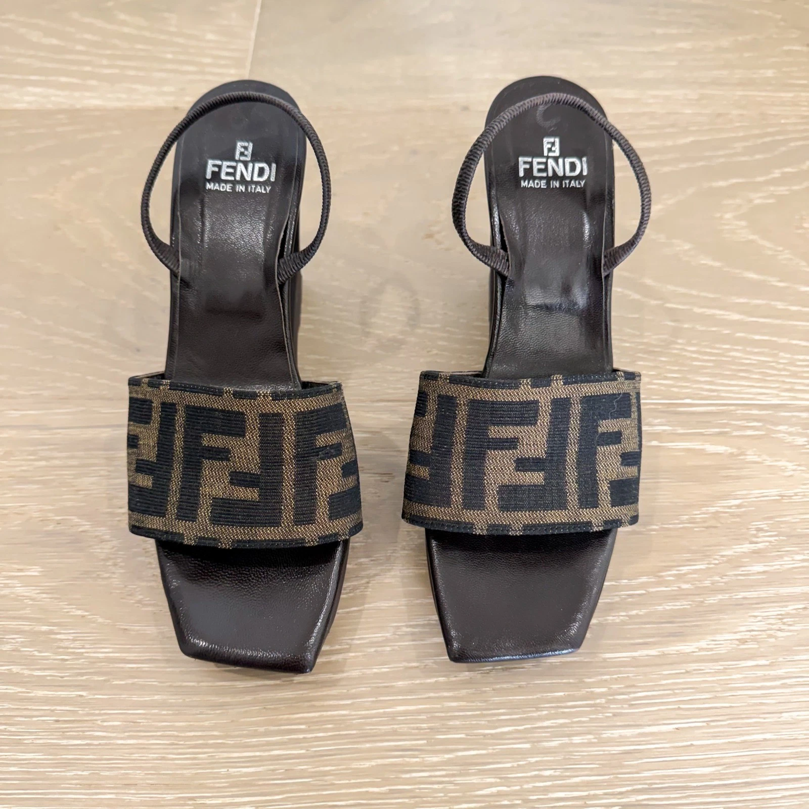 Fendi — RARE 90s Fendi Zucca FF Monogram Old Money Canvas Slingback Vintage Sandals 5.5