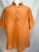 Perry Ellis 100% Linen Short Sleeve Button Down Orange 2XL