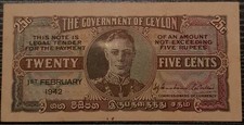 Ceylon, King George VI.  25 Cents Banknote 1942