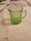 Hazel Atlas Colonial Block Green Uranium Depression Glass Creamer Cup Pitcher 4”