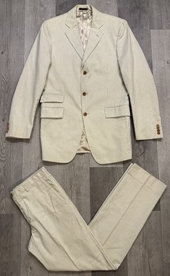 Etro Beige/White Striped Linen-Cotton Blend Suit - Blazer (40L) Pants (32x34)