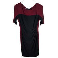 Chaps Sheath Dress Women Size M Burgundy Black New Colorblock Ruched Side