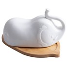 Elephant Shape Butter Dish with Ceramic Lid Simple Wooden Plate Household