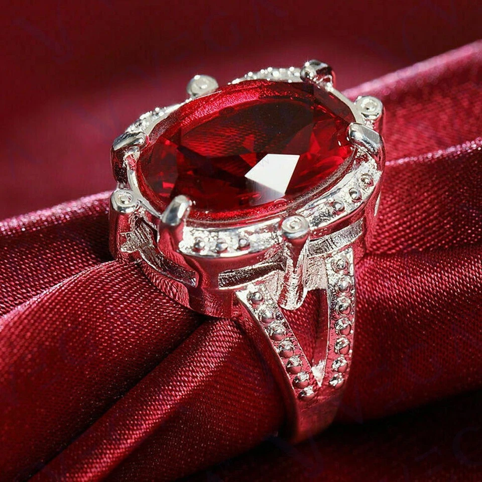 4.00Ct Oval Shape Natural Red Ruby Solitaire Wedding Ring 18K White Gold Plated - Image 4 of 4