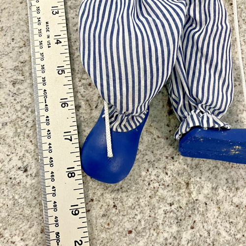 Vintage Collectible Wooden MARIONETTE CLOWN Puppet Striped Pants Red Hat 18" - Picture 14 of 16