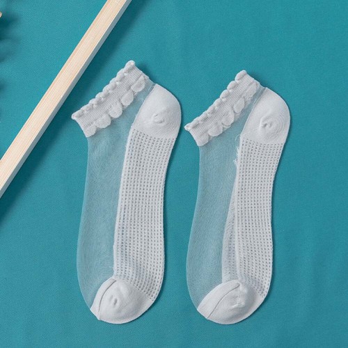 Women Transparent Thin Flower Lace Socks Crystal Silk Short Ankle Socks Summer - Picture 18 of 20