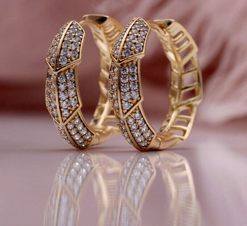 14K Yellow Gold Plated Huggie Hoop Earrings with 1.20 Ct Simulated Diamonds-image