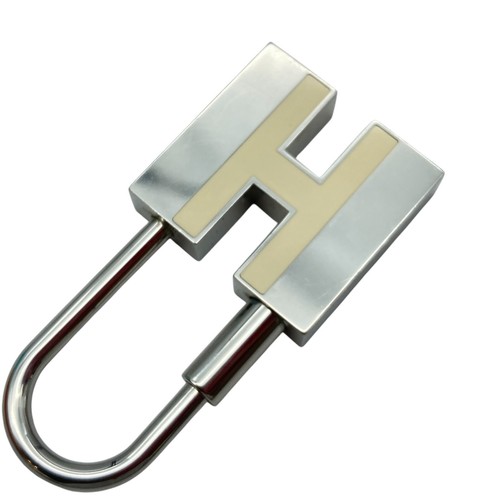 HERMES Cadena Padlock H Logo White Silver Lock Bag Charm 28.0g - Picture 9 of 16