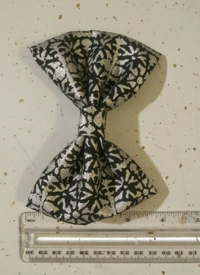 Women's, Girl's Silver and Black 5" Handmade Hair Bow Hair Clip Kawaii - Image 4 of 4