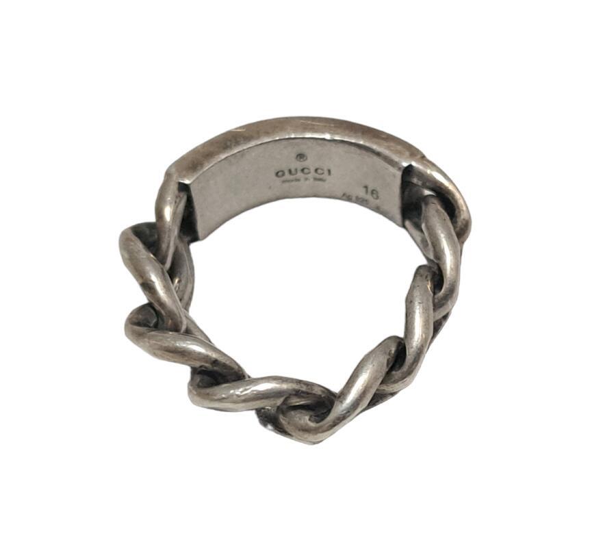 Authentic GUCCI Ring Chain Ring SV925 Logo Blue 678711 US size7.5