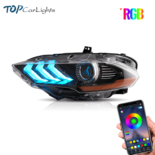 For 2018-2022 Ford 2Pcs RGB LED Headlights Mustang Dynamic Animation Front Lamps - Picture 2 of 14