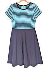 TALBOTS size S Casual Dress Short Sleeve Nautical Preppy Blue Stripes Academia