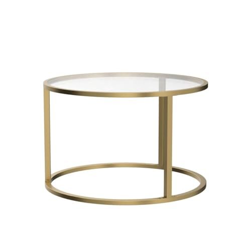 Small Glass Coffee Table Round Gold 27.6x 27.6 x 17.7 Inches Coffee