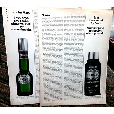 1970 Brut For Men 2 Page Vintage Print Ad