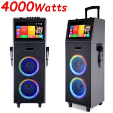 Dual 10" Bluetooth Karaoke Box Speaker 2 Wireless Mics 14.1" Touchscreen Tablet